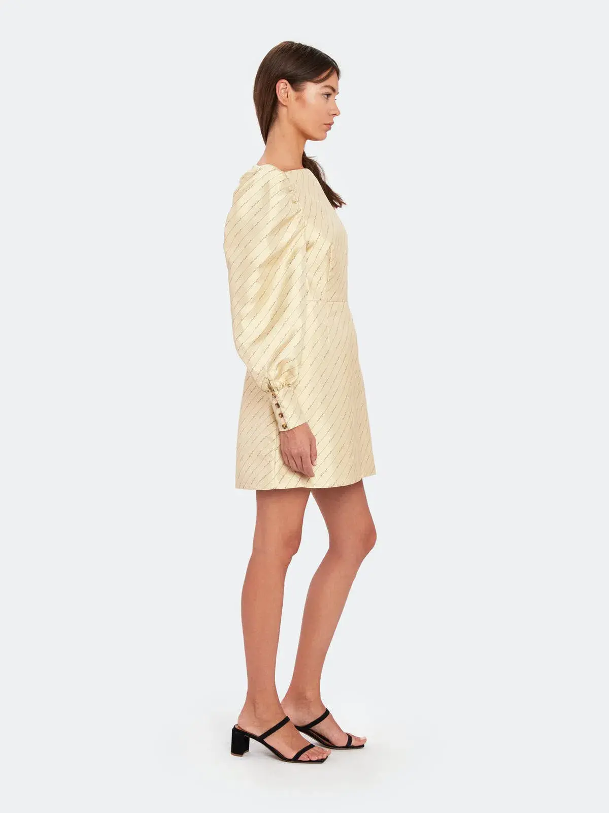 Baum und Pferdgarten Aidy Satin Puff Long Sleeve Mini Dress Gold Size 10 - Image 2