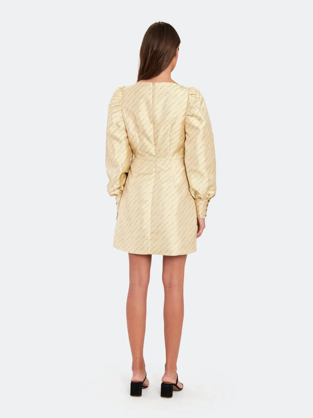 Baum und Pferdgarten Aidy Satin Puff Long Sleeve Mini Dress Gold Size 10 - Image 3