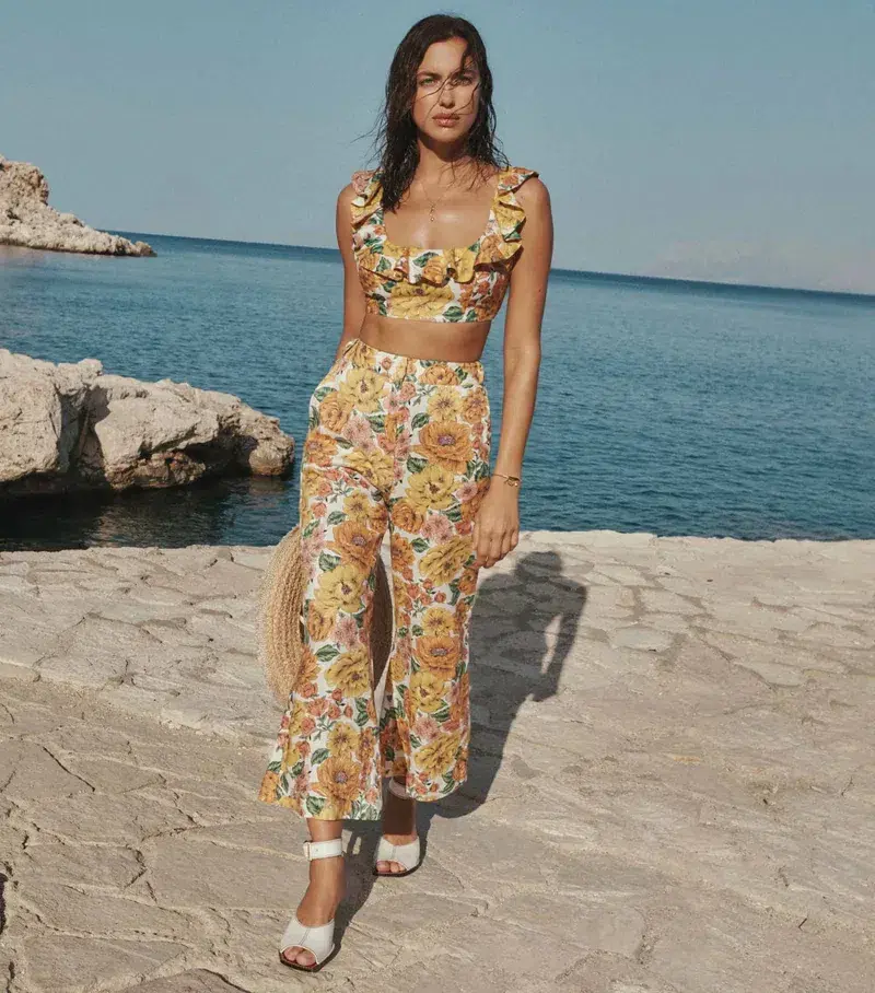 Zimmermann Poppy Frill Neck Crop Top and Cropped Flare Pants Set Print Size 0/Au 8 - Image 2