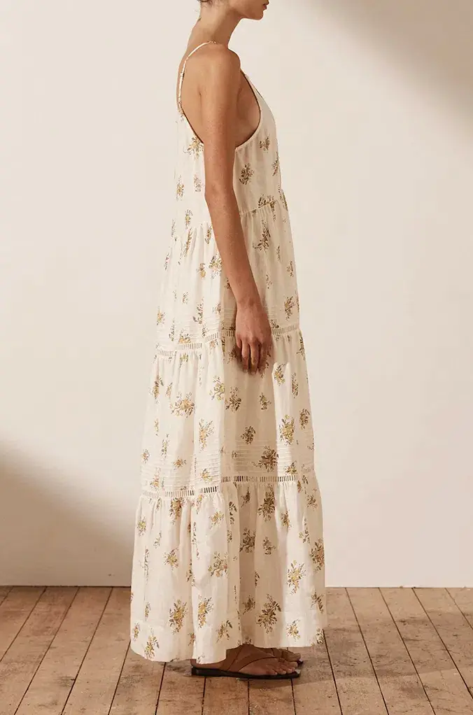 Shona Joy Lila Linen Pin Tuck Sleeveless Maxi Dress Print Size 8  - Image 3