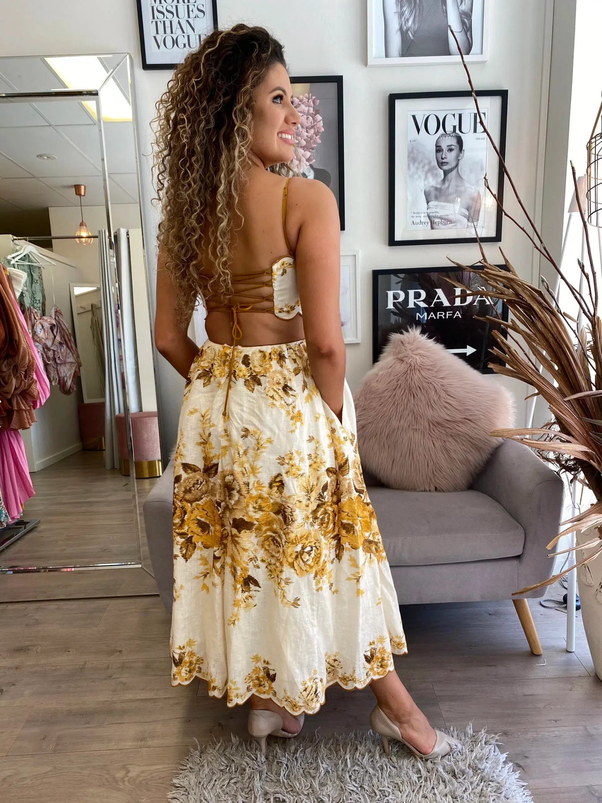 Zimmermann Aliane Scallop Midi Dress Print Size 1/Au 10 - Image 4