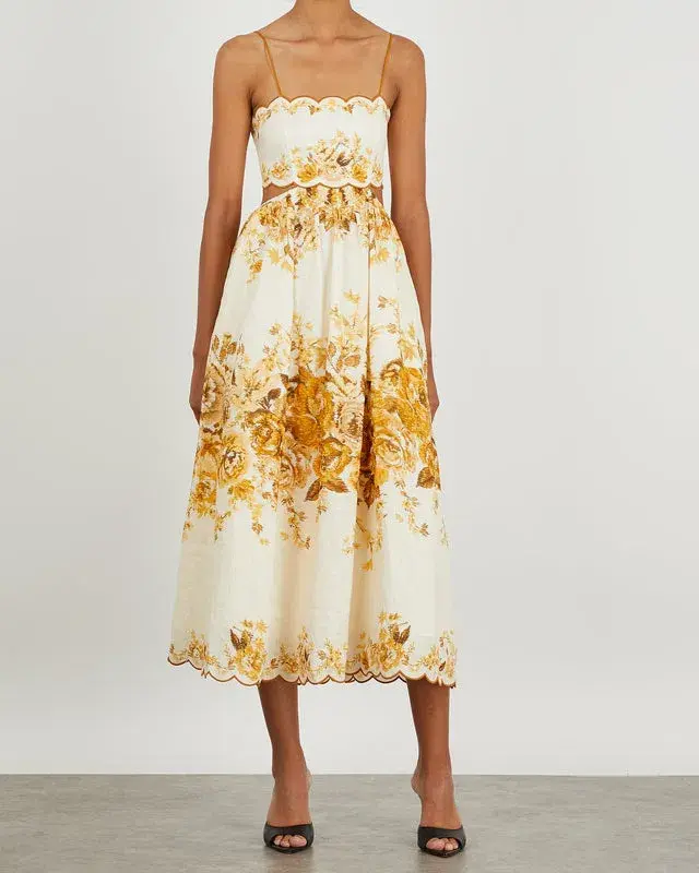 Zimmermann Aliane Scallop Midi Dress Print Size 1/Au 10 - Image 1
