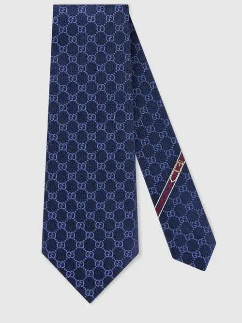 Gucci GG Pattern Silk Tie Navy - Image 4