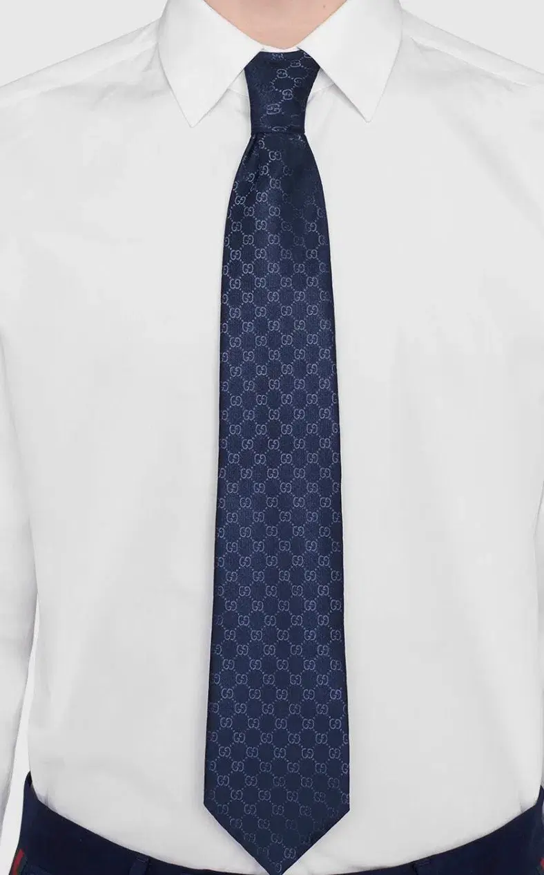 Gucci GG Pattern Silk Tie Navy for rent on The Volte - main image
