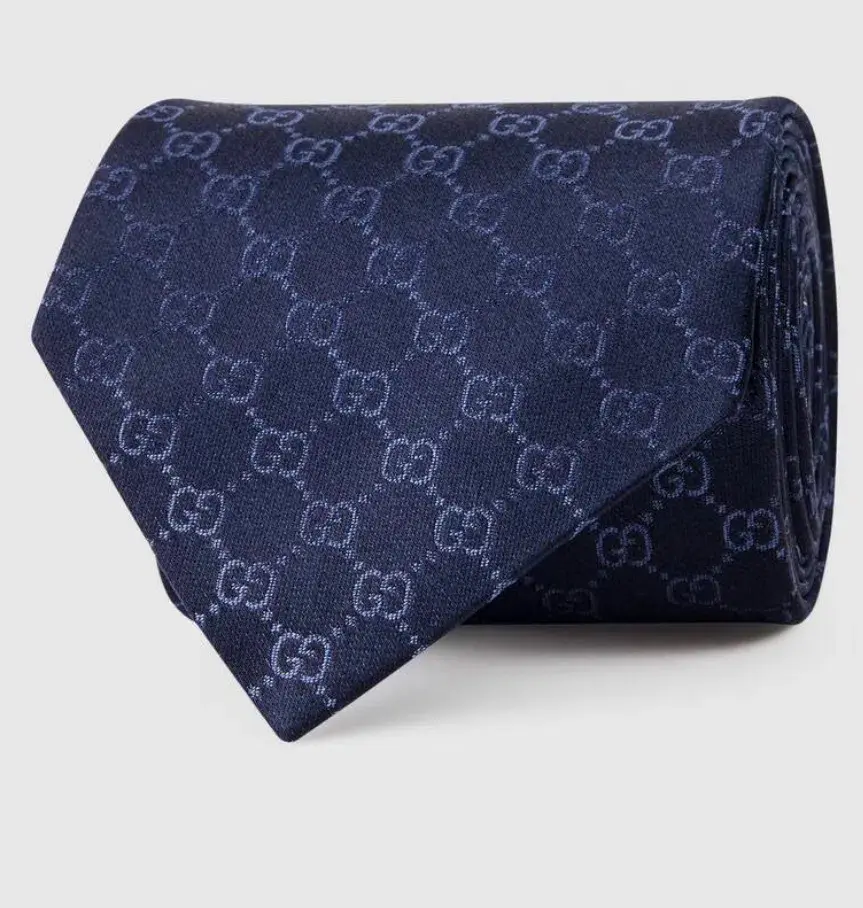 Gucci GG Pattern Silk Tie Navy - Image 3