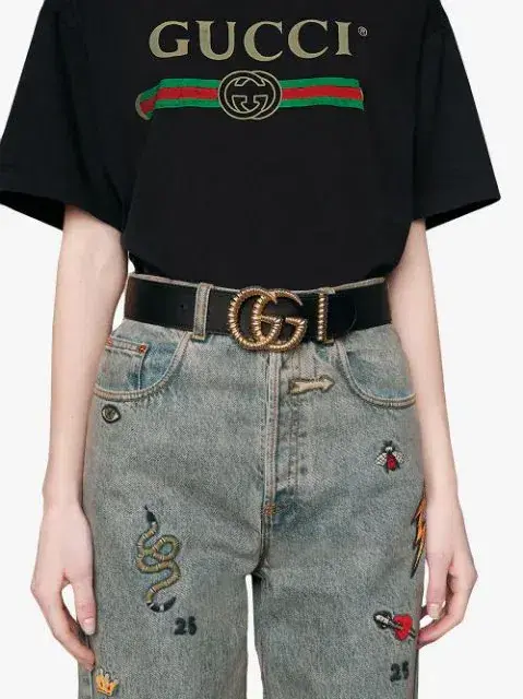Gucci Torchon Double G  Buckle Leather Belt Black - Image 1