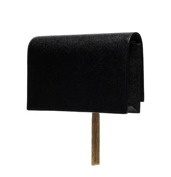 Saint Laurent Kate Textured Leather Shoulder Bag Black with Gold Tassel - Image 4