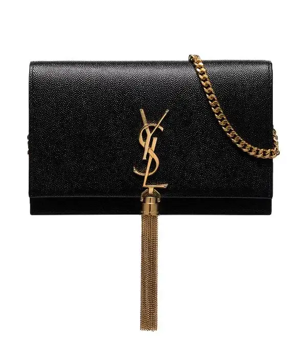 Saint Laurent Kate Textured Leather Shoulder Bag Black with Gold Tassel - Image 2