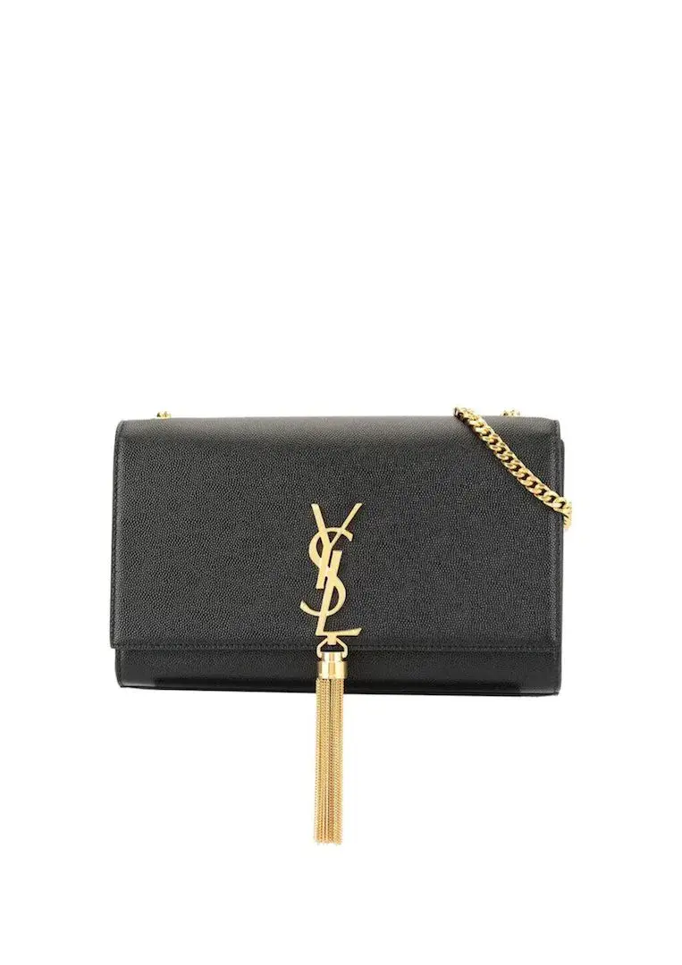 Saint Laurent Kate Textured Leather Shoulder Bag Black with Gold Tassel - Image 1