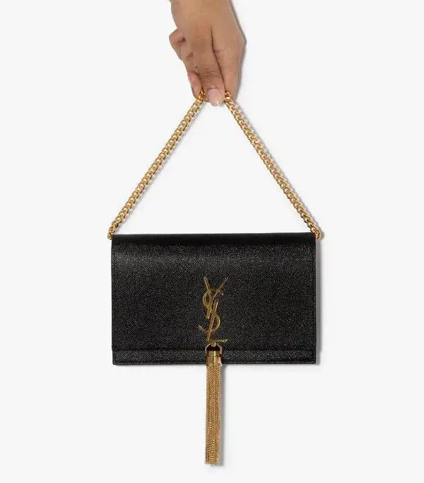 Saint Laurent Kate Textured Leather Shoulder Bag Black with Gold Tassel - Image 5