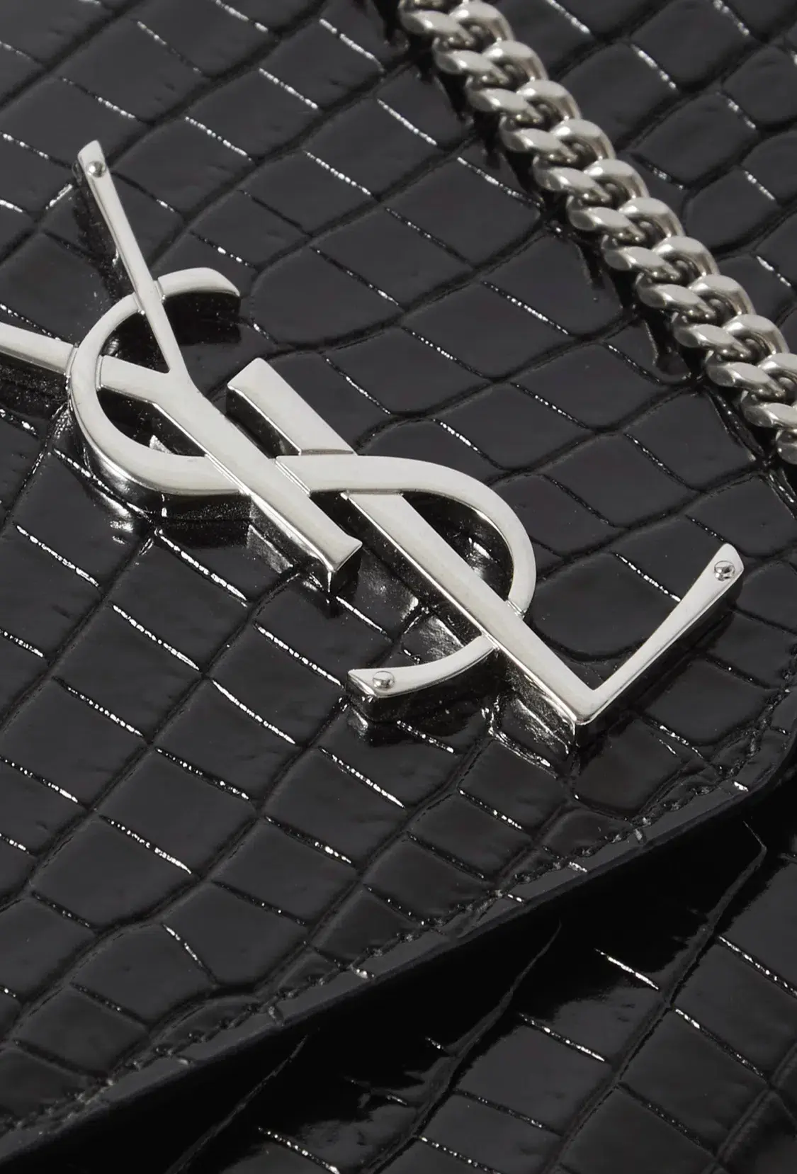 Saint Laurent Croc Leather Shoulder Bag Black - Image 3