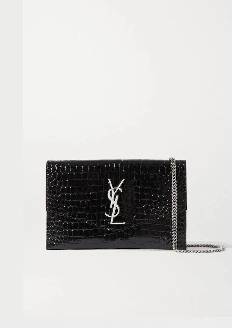 Saint Laurent Croc Leather Shoulder Bag Black - Image 1