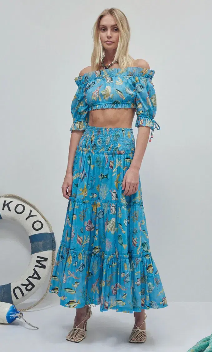 Alemais Otto Cropped Top and Midi Skirt Set Blue Size 8 - Image 1