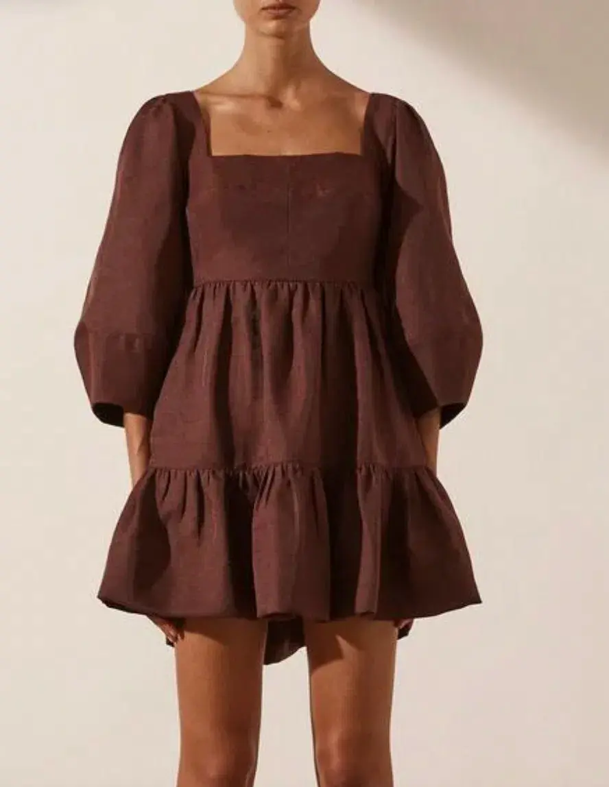 Shona Joy Marlene Linen Mini Dress Brown Size 6 - Image 1