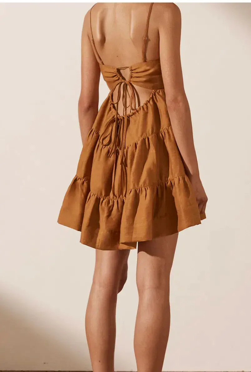 Shona Joy Maya Pintuck Linen Dress Turmeric Size 6 - Image 2