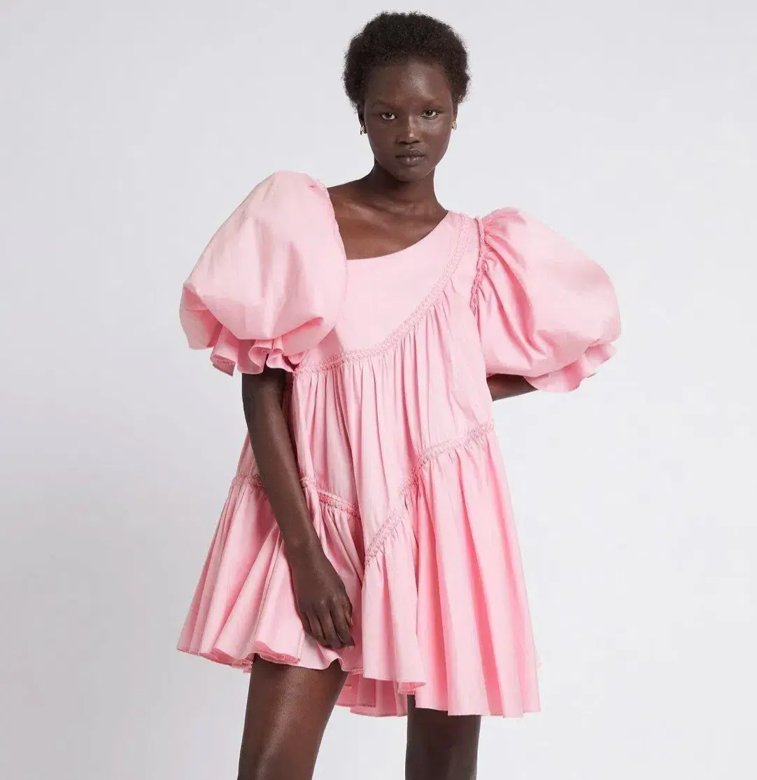Aje Casabianca Braided Asymmetric Puff Sleeve Mini Dress Pink Size 16 - Image 4