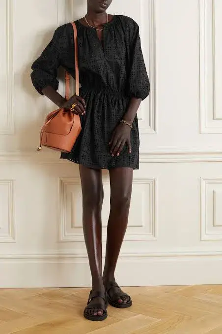 Matteau Broderie Anglaise Organic Cotton Poplin Mini Dress Black Size 3 - Image 1