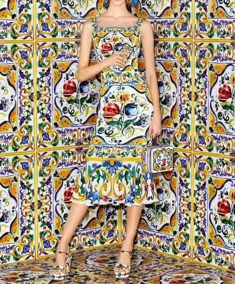Dolce & Gabbana Majolica Charmeuse Dress Print Size 8 - Image 3
