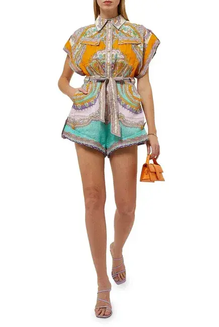 Zimmermann Lola Cuffed Playsuit Daisy Paisley Print Size 0 - Image 1