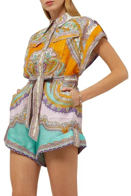 Zimmermann Lola Cuffed Playsuit Daisy Paisley Print Size 0 - Image 2