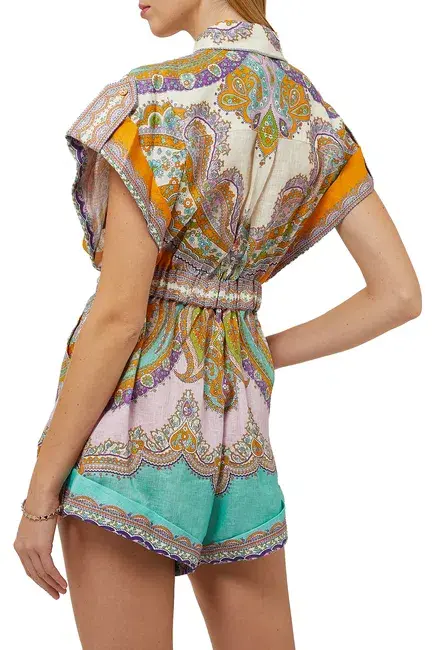 Zimmermann Lola Cuffed Playsuit Daisy Paisley Print Size 0 - Image 3