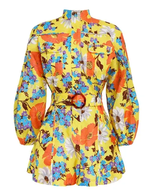 Zimmermann Estelle Panelled Playsuit Yellow Floral Print Size 0 - Image 3