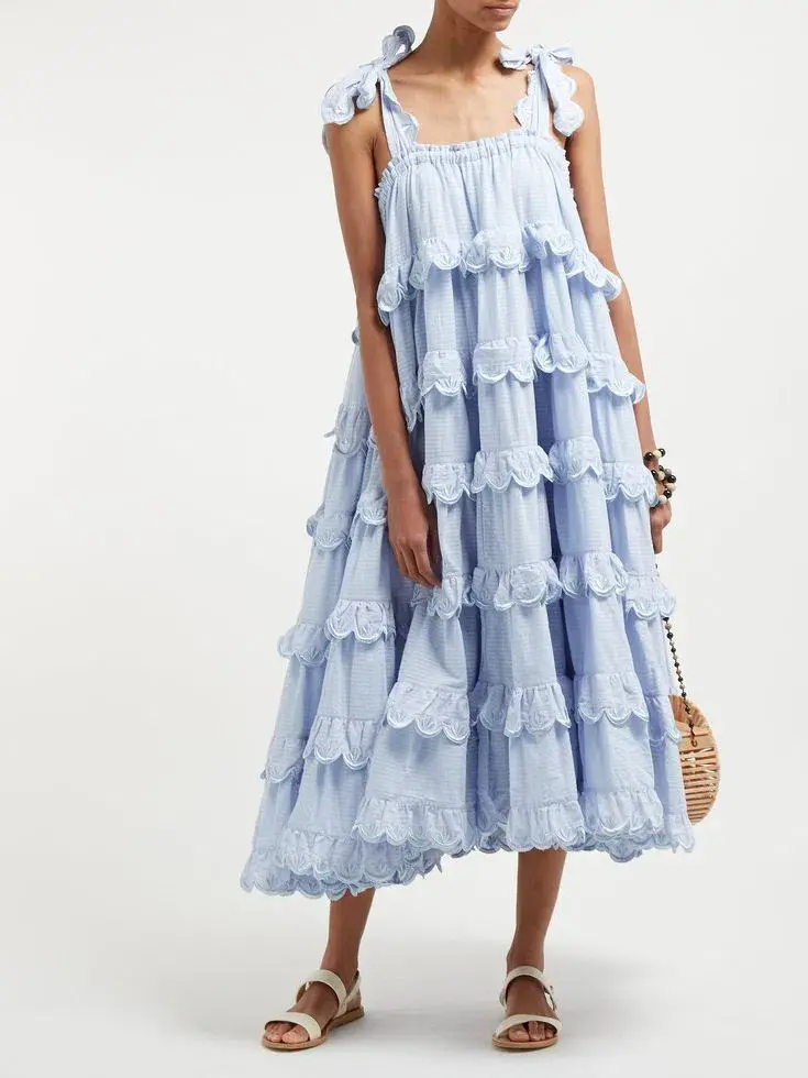 Innika Choo Scallop Frill Dress Iva Biigdress Dusk Gingham Size 1 - Image 1