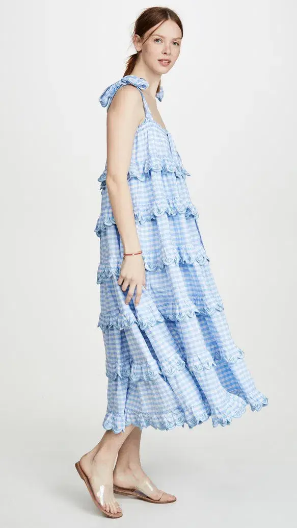 Innika Choo Scallop Frill Dress Iva Biigdress Dusk Gingham Size 1 - Image 2