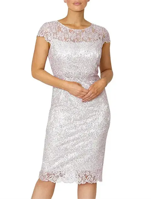 Anthea Crawford  Venetia Sequin Lace Dress Dusk Pink Size 8   - Image 2