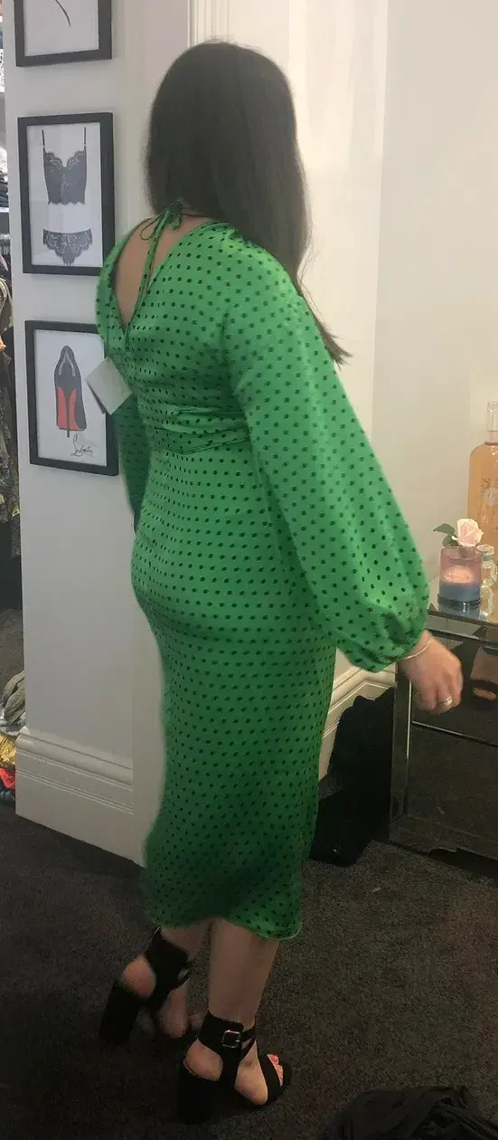 Scanlan Theodore Silk Spot Wrap Dress Green Size 10 - Image 5