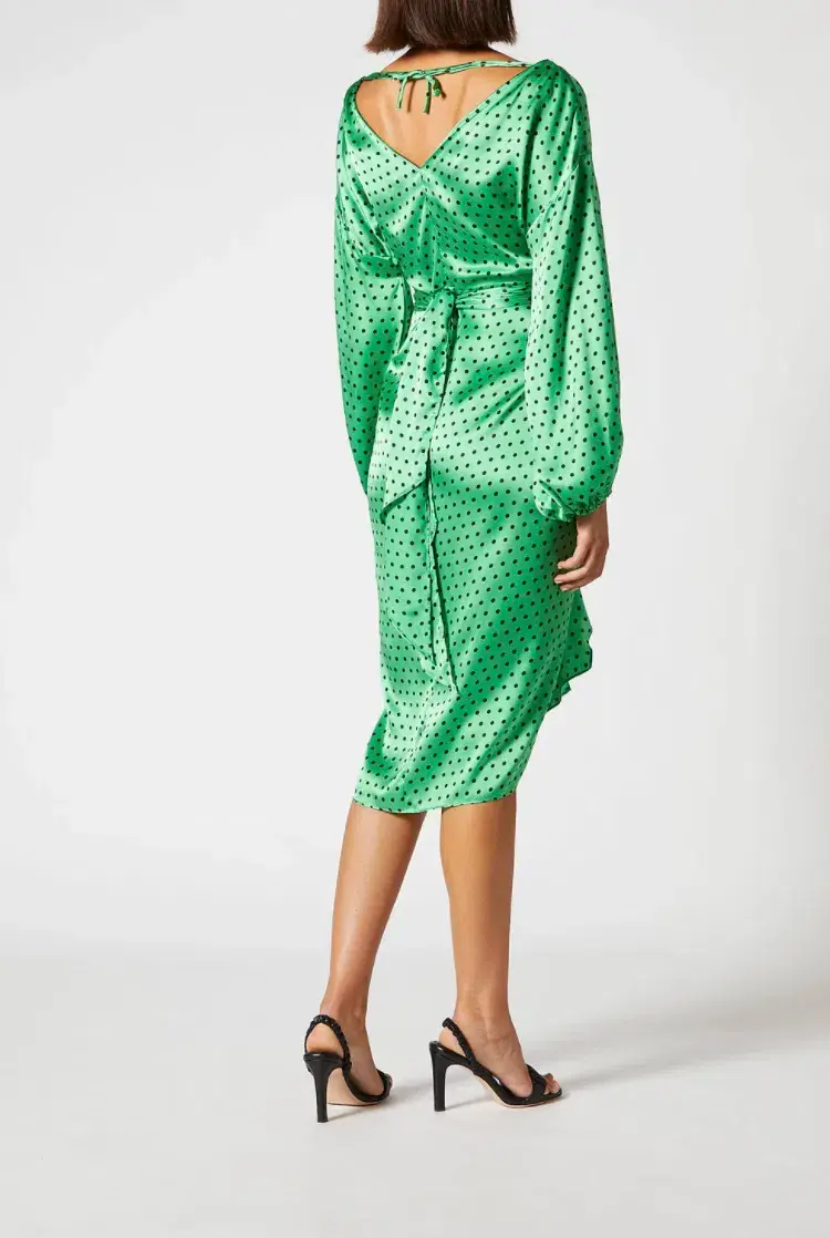 Scanlan Theodore Silk Spot Wrap Dress Green Size 10 - Image 2