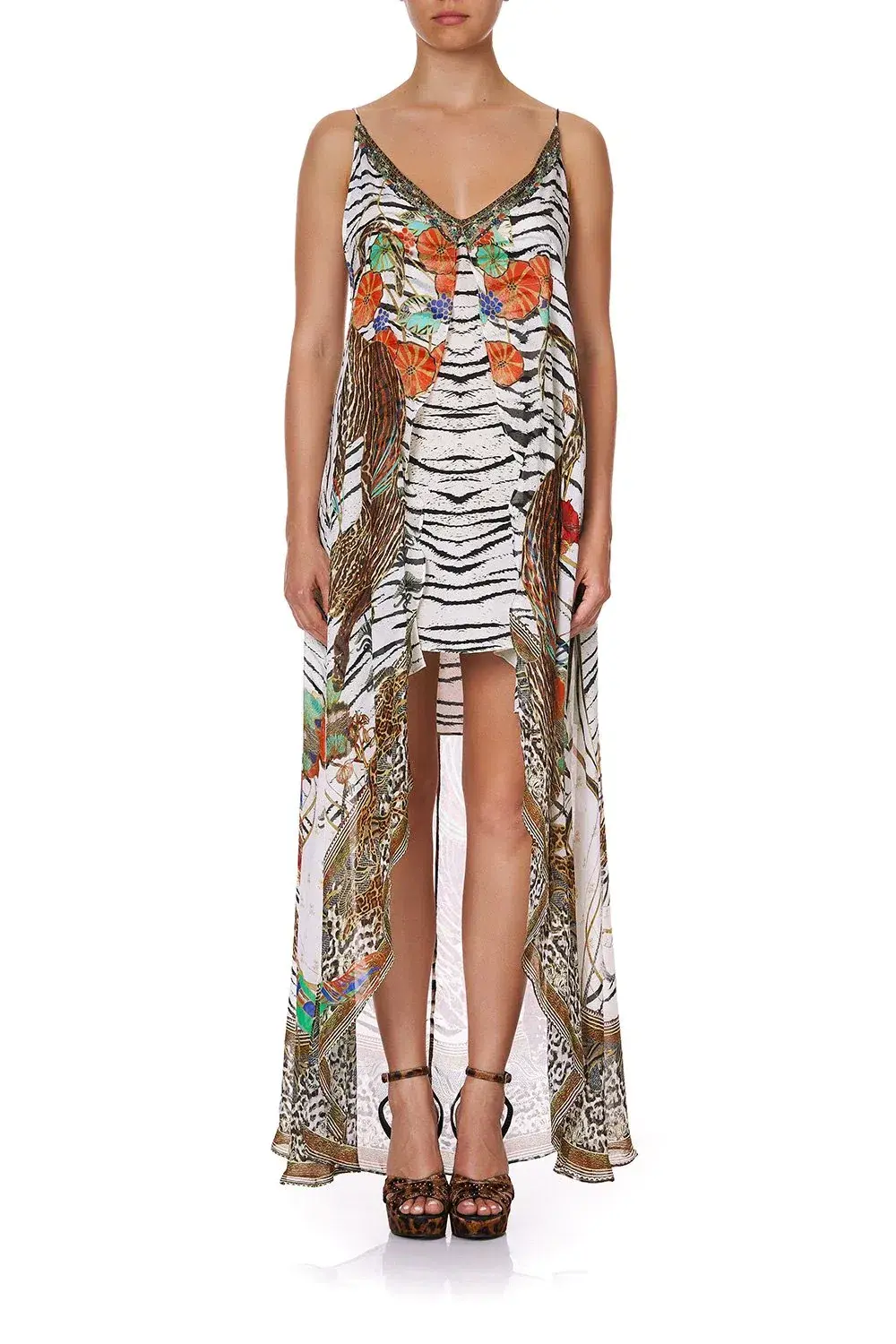 Camilla Cosmic Conflict Flared Mini Dress with Sheer Overlay Size M for rent on The Volte - main image