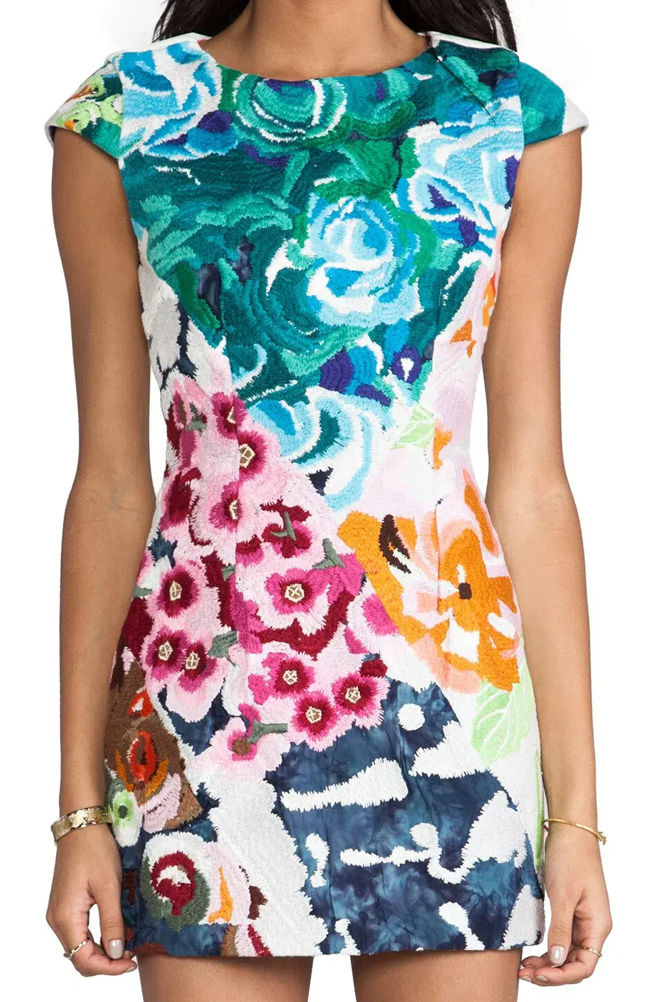 Shakuhachi Flower Bomb Embroidered Square Dress Floral Splice Size S - Image 3