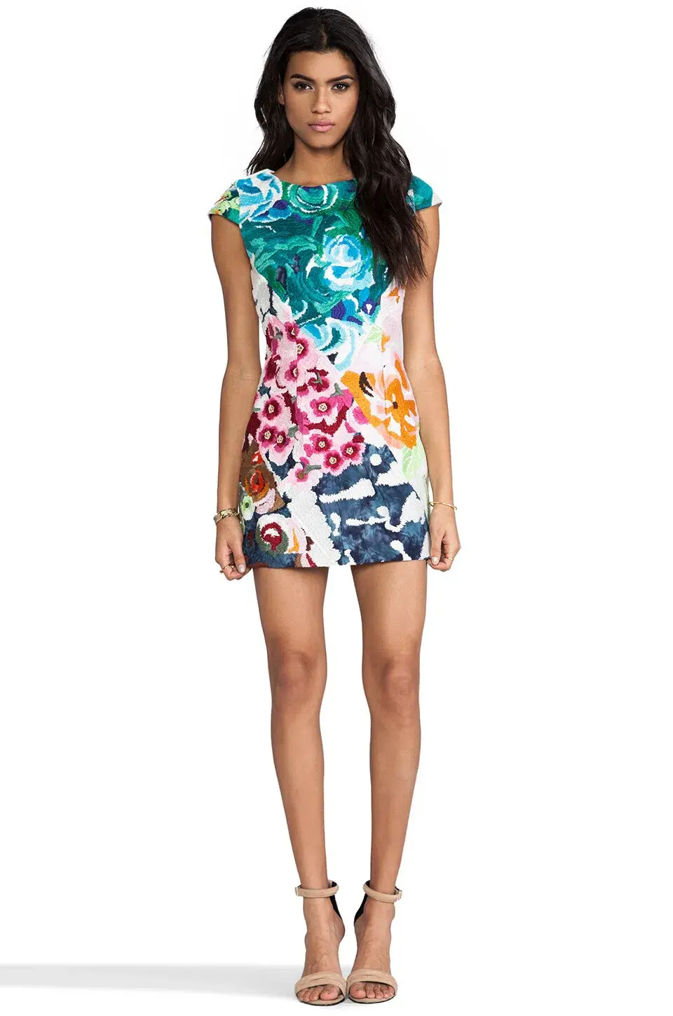 Shakuhachi Flower Bomb Embroidered Square Dress Floral Splice Size S - Image 1