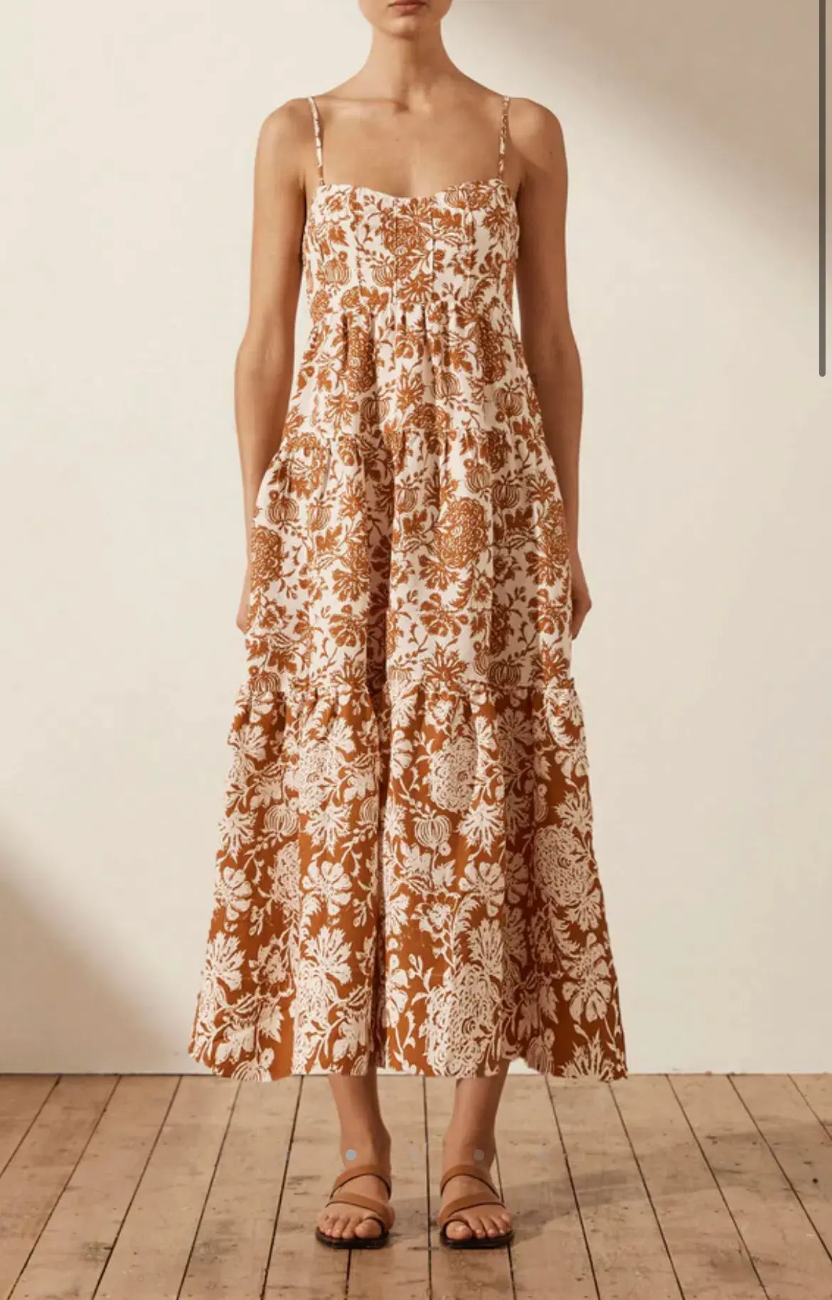 Shona Joy Vitoria Linen Corded Tiered Midi Dress Print Size 6 - Image 1