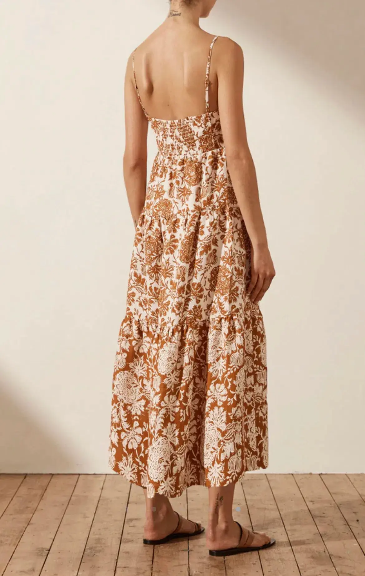 Shona Joy Vitoria Linen Corded Tiered Midi Dress Print Size 6 - Image 2
