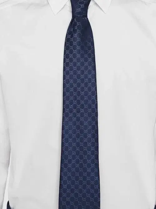 Gucci GG Pattern Silk Tie Navy One Size - Image 2