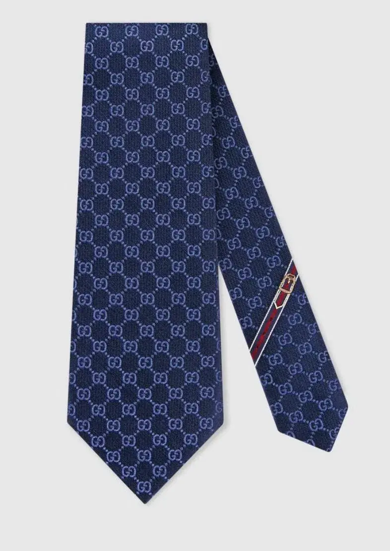 Gucci GG Pattern Silk Tie Navy One Size - Image 4
