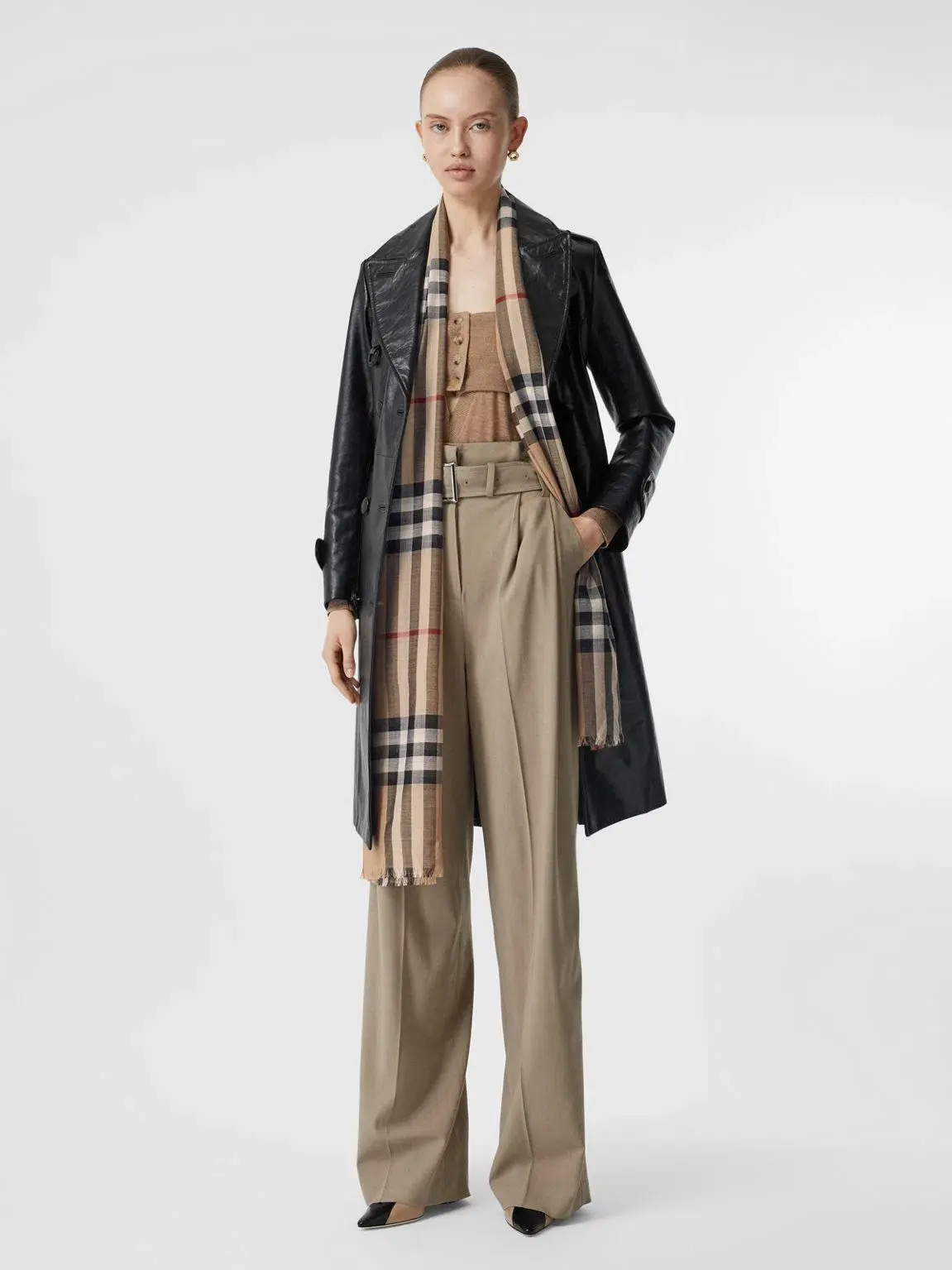 Burberry Lightweight Check Wool Silk Scarf Archive Beige - Image 2