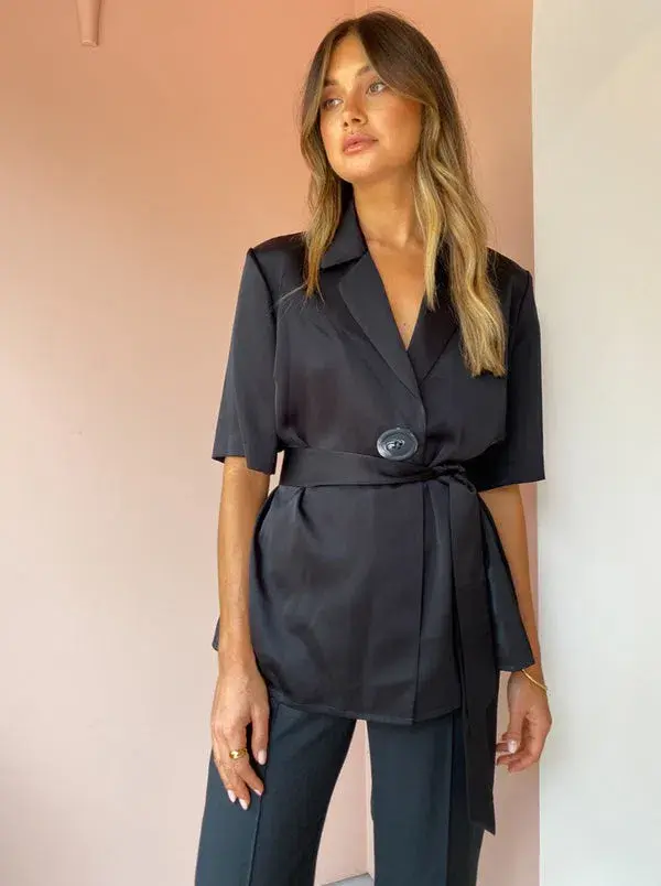 Viktoria and Woods Chorus Shirt Size 1 and Pilot Pants Size 3 Set Black  for rent on The Volte - main image