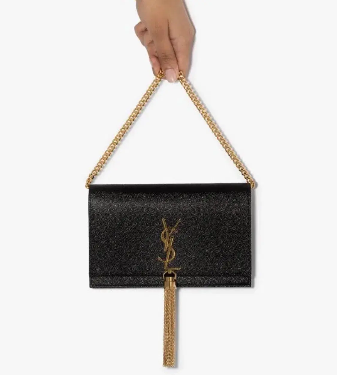 Saint Laurent Kate Textured Leather Shoulder Bag with Gold Tassel Black  - Image 1