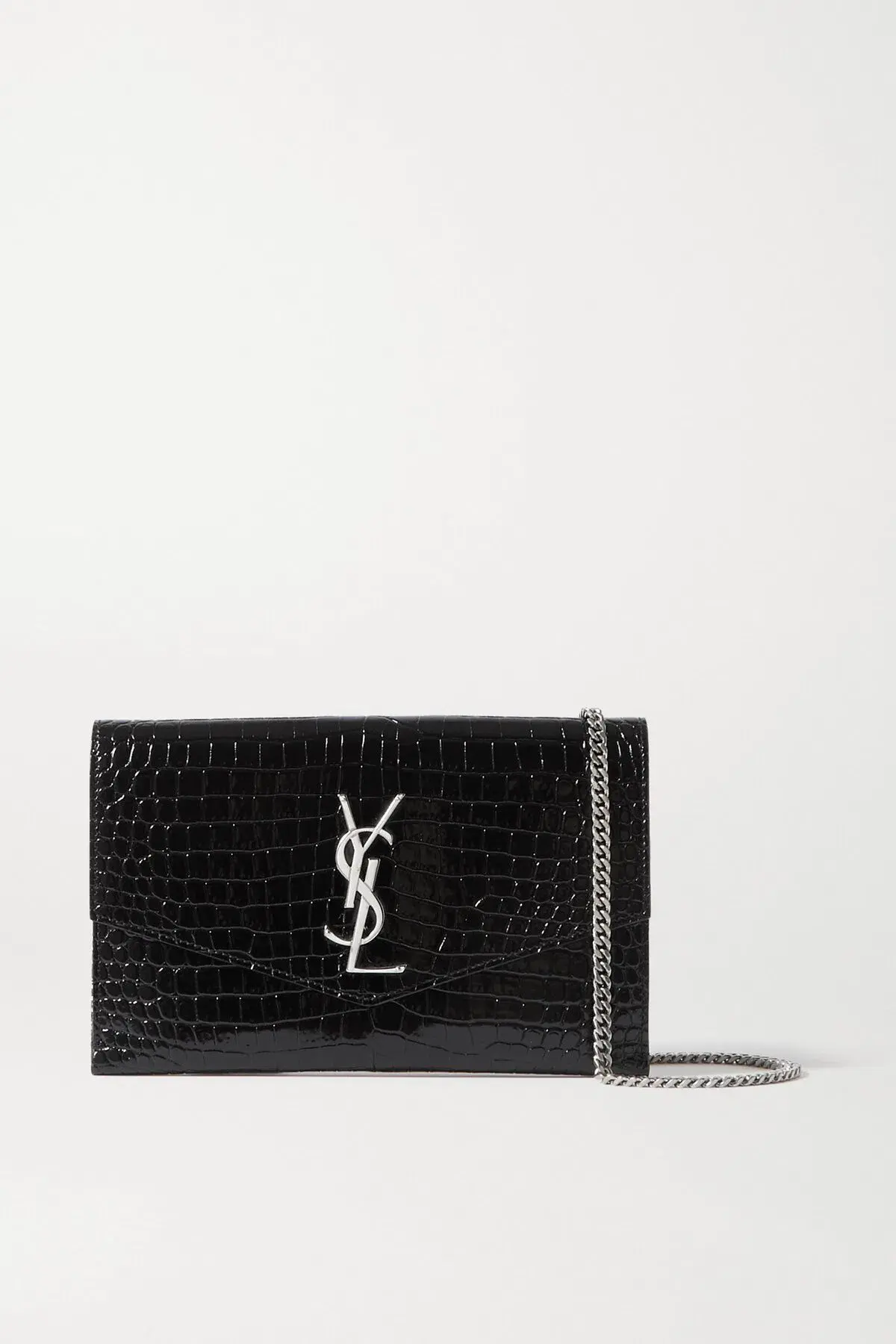 Saint Laurent Croc Leather Shoulder Bag Black - Image 1