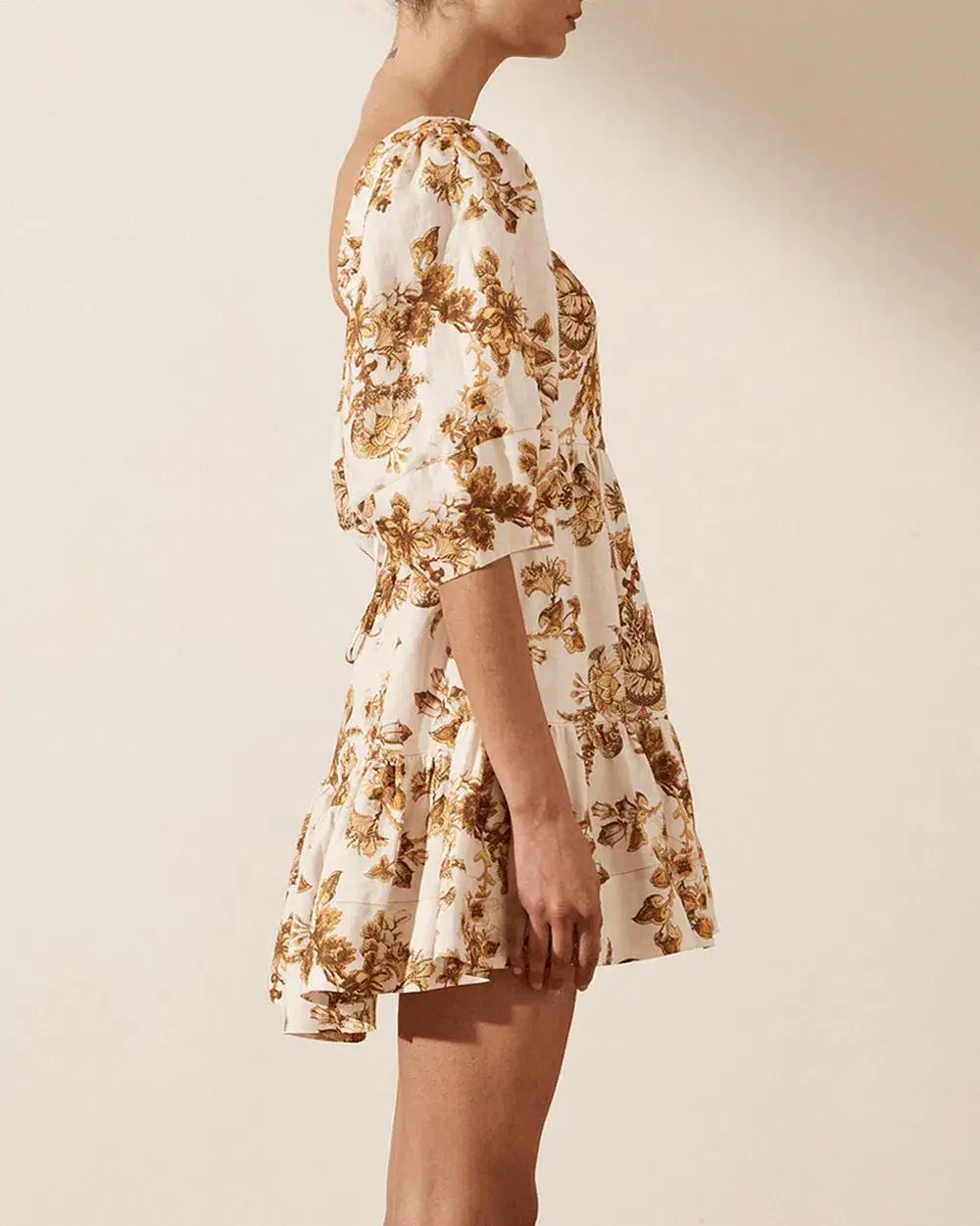 Shona Joy Bella Linen Open Back Mini Dress Print Size 10 - Image 4
