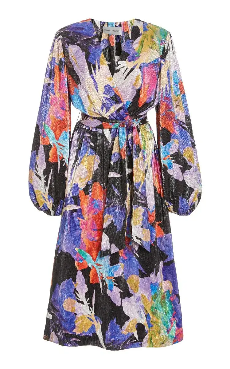 Rebecca Vallance Belladonna Lamé Midi Dress Print Size 8 - Image 2