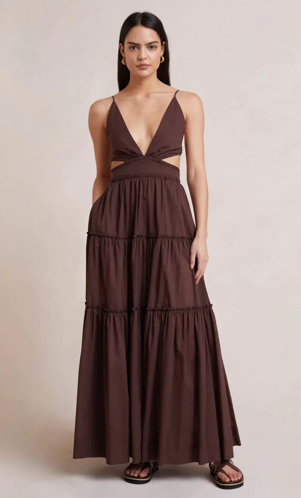 Bec & Bridge Carla V Maxi Dress Chocolate Brown Size AU 8 - Image 3