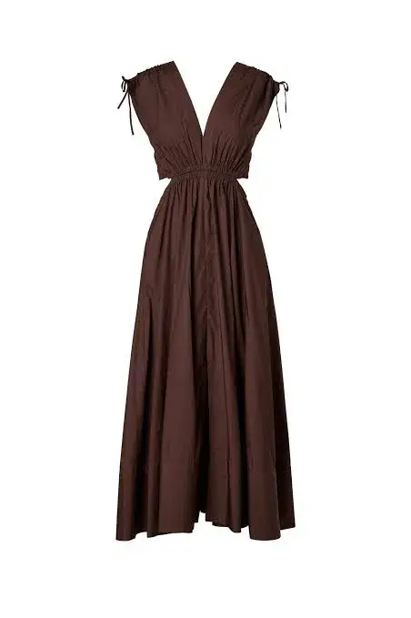 Scanlan Theodore Cotton Drawcord Dress Brown Size 10 - Image 5