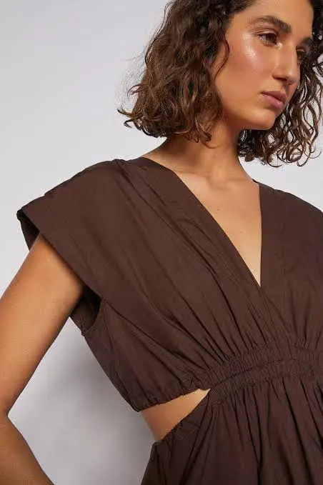 Scanlan Theodore Cotton Drawcord Dress Brown Size 10 - Image 3