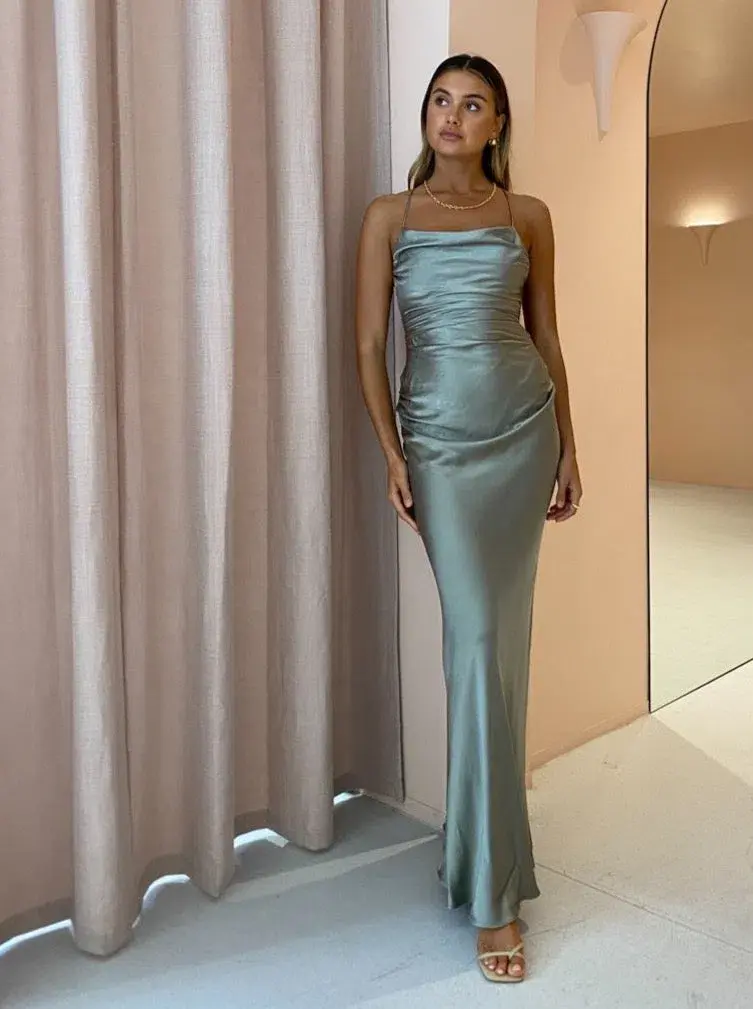 Shona Joy La Lune Backless Lace-Up Maxi Dress - Sage Green - Size 8 for rent on The Volte - main image