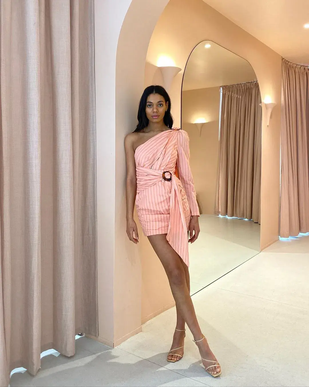Significant Other Neave One-Shoulder Mini Dress - Peach - Size 10 - Image 1
