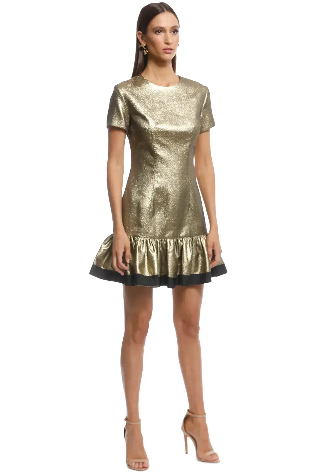 By Johnny Gold Yarn Frill Tee Mini Dress Gold Size 8 for rent on The Volte - main image